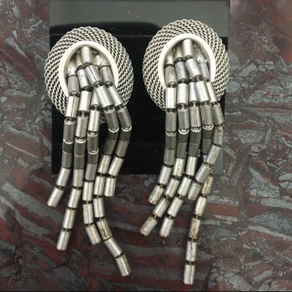 Woven Silver Clip on Earrings